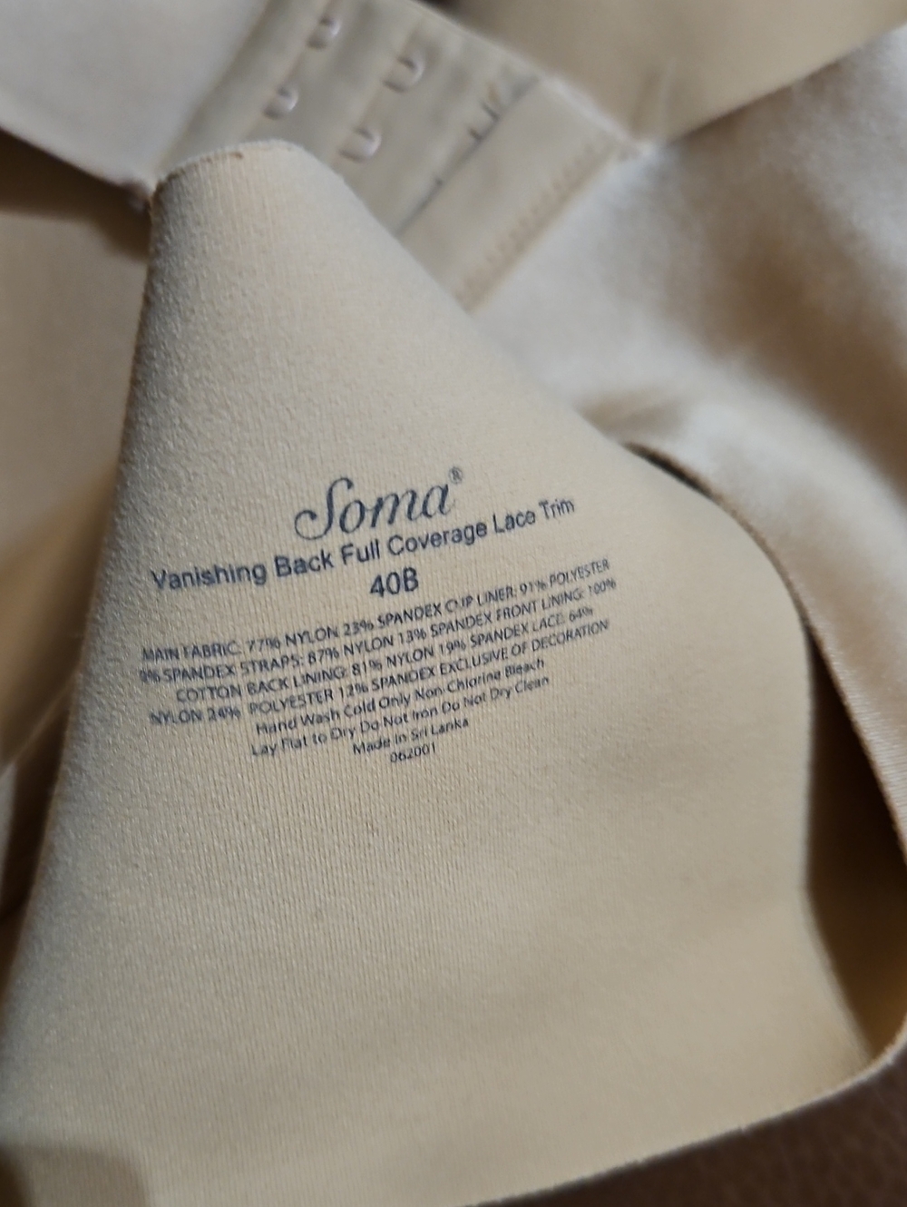 Soma Vanishing Back Full Coverage Lace Trim T-Shirt Underwire Tan White Bra - Picture 3 of 3